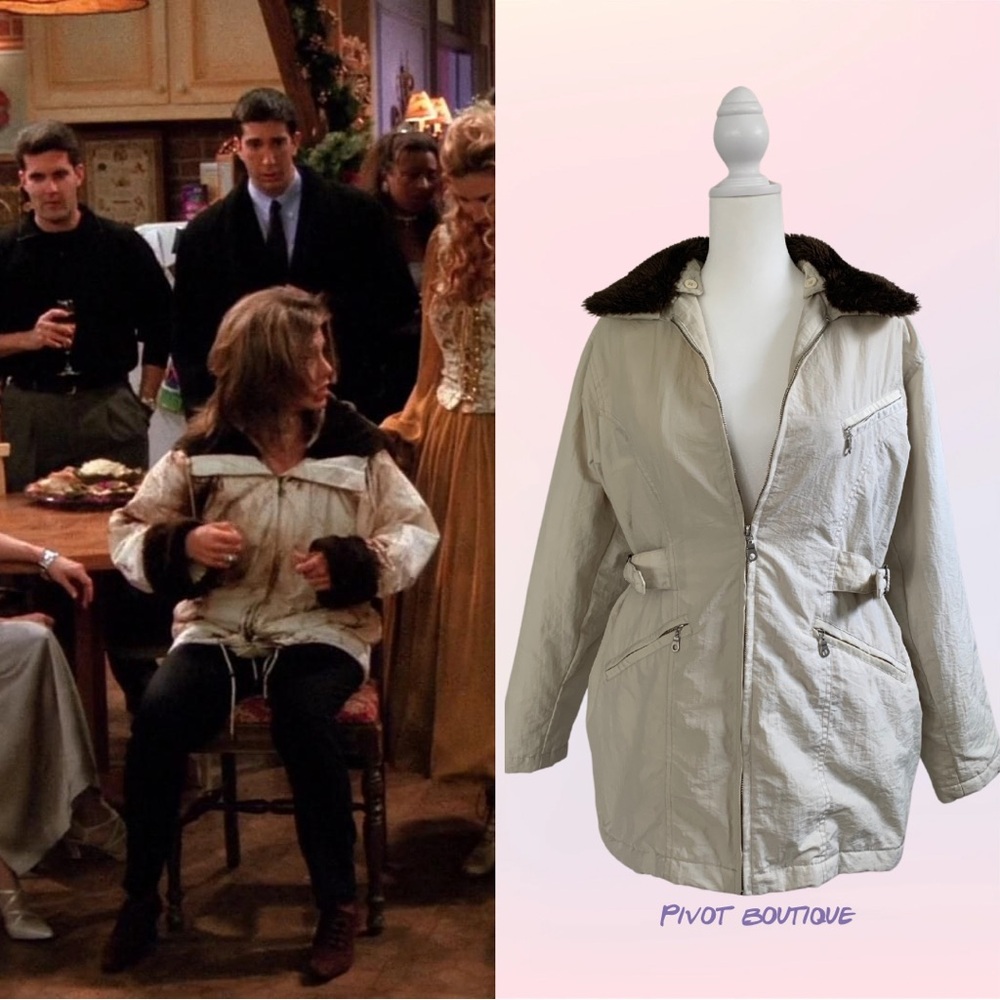 Vintage Cream Coat with Brown Fur Collar Inspired by Rachel Green on Friends